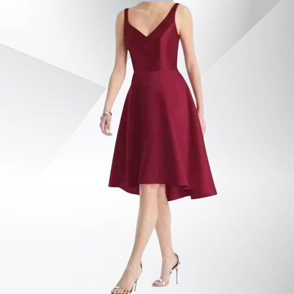 2/$50 Alfred Sung Burgundy V-Neck Sateen Cocktail Dress Size 4 – Elegant - Picture 1 of 9